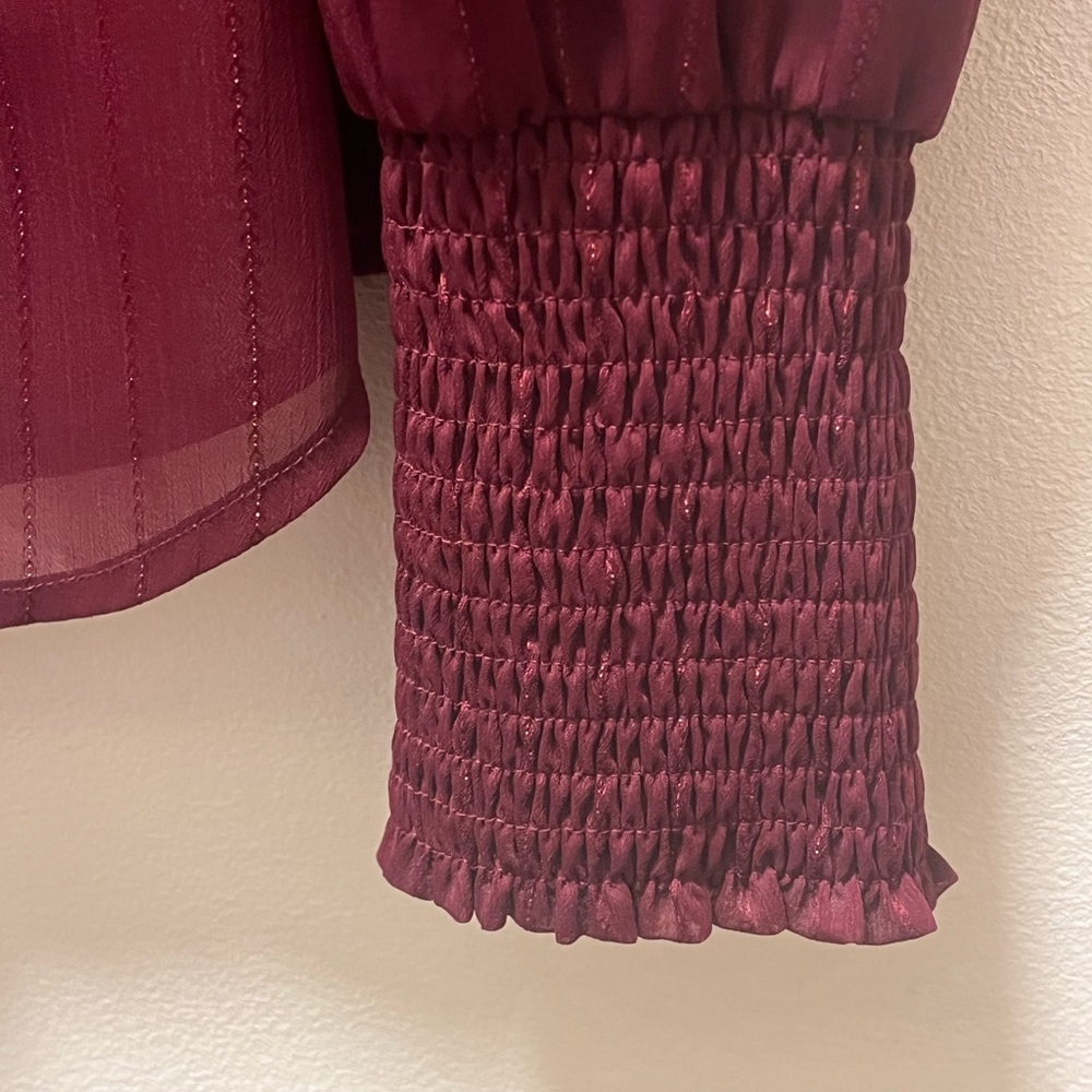 A New Day Romantic Whimsical Elegant Sheer Puff Sleeve Blouse, Sz L, Deep Red - Picture 3 of 6